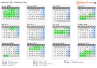 Kalender 2014 mit Ferien und Feiertagen Hawke's Bay