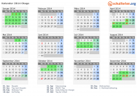 Kalender 2014 mit Ferien und Feiertagen Otago