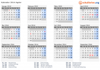 Kalender 2014 mit Ferien und Feiertagen Agder