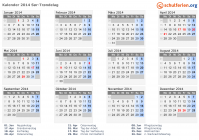 Kalender 2014 mit Ferien und Feiertagen Süd-Tröndelag