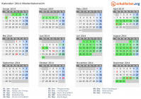 Kalender 2014 mit Ferien und Feiertagen Niederösterreich