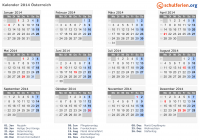 Kalender 2014 mit Ferien und Feiertagen Österreich