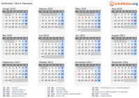 Kalender 2014 mit Ferien und Feiertagen Panama