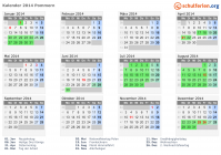 Kalender 2014 mit Ferien und Feiertagen Pommern