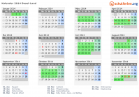 Kalender 2014 mit Ferien und Feiertagen Basel-Land