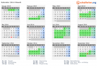 Kalender 2014 mit Ferien und Feiertagen Waadt