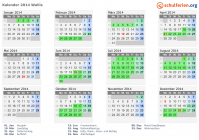 Kalender 2014 mit Ferien und Feiertagen Wallis