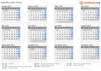 Kalender 2014 mit Ferien und Feiertagen Türkei