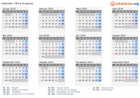 Kalender 2014 mit Ferien und Feiertagen Uruguay