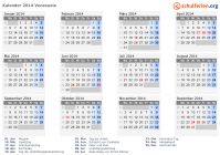 Kalender 2014 mit Ferien und Feiertagen Venezuela