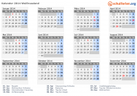 Kalender 2014 mit Ferien und Feiertagen Weißrussland