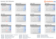 Kalender 2015 mit Ferien und Feiertagen Äthiopien