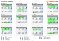 Kalender 2015 mit Ferien und Feiertagen Bayern