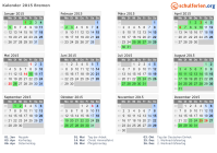 Kalender 2015 mit Ferien und Feiertagen Bremen