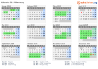 Kalender 2015 mit Ferien und Feiertagen Hamburg