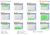 Kalender 2015 mit Ferien und Feiertagen Hessen