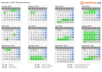 Kalender 2015 mit Ferien und Feiertagen Niedersachsen