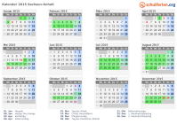 Kalender 2015 mit Ferien und Feiertagen Sachsen-Anhalt