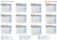 Kalender 2015 mit Ferien und Feiertagen Georgien