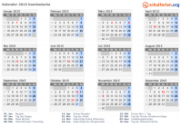 Kalender 2015 mit Ferien und Feiertagen Kambodscha
