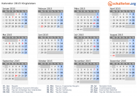 Kalender 2015 mit Ferien und Feiertagen Kirgisistan