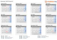 Kalender 2015 mit Ferien und Feiertagen Kosovo