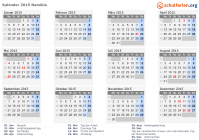 Kalender 2015 mit Ferien und Feiertagen Namibia