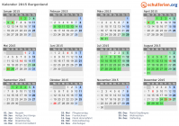 Kalender 2015 mit Ferien und Feiertagen Burgenland