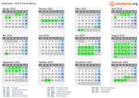 Kalender 2015 mit Ferien und Feiertagen Vorarlberg