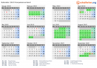 Kalender 2015 mit Ferien und Feiertagen Karpatenvorland