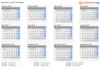 Kalender 2015 mit Ferien und Feiertagen Portugal