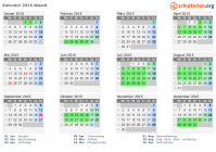 Kalender 2015 mit Ferien und Feiertagen Waadt