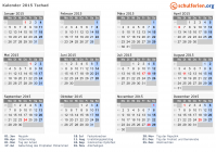 Kalender 2015 mit Ferien und Feiertagen Tschad