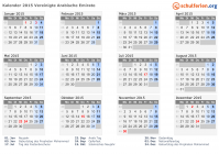 Kalender 2015 mit Ferien und Feiertagen Vereinigte Arabische Emirate