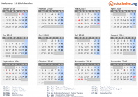 Kalender 2016 mit Ferien und Feiertagen Albanien