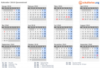 Kalender 2016 mit Ferien und Feiertagen Queensland