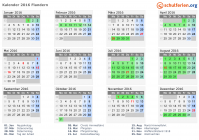 Kalender 2016 mit Ferien und Feiertagen Flandern