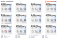Kalender 2016 mit Ferien und Feiertagen Bolivien