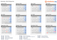 Kalender 2016 mit Ferien und Feiertagen Bulgarien
