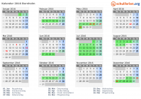 Kalender 2016 mit Ferien und Feiertagen Bornholm