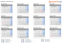 Kalender 2016 mit Ferien und Feiertagen Greve