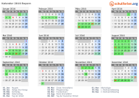 Kalender 2016 mit Ferien und Feiertagen Bayern