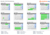 Kalender 2016 mit Ferien und Feiertagen Brandenburg