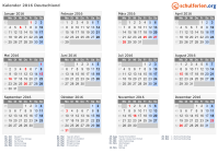 Kalender 2016 mit Ferien und Feiertagen Deutschland
