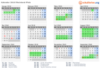 Kalender 2016 mit Ferien und Feiertagen Rheinland-Pfalz