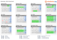 Kalender 2016 mit Ferien und Feiertagen Saarland
