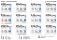Kalender 2016 mit Ferien und Feiertagen Elfenbeinküste