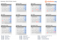 Kalender 2016 mit Ferien und Feiertagen Färöer Inseln