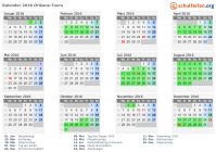 Kalender 2016 mit Ferien und Feiertagen Orléans-Tours