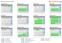 Kalender 2016 mit Ferien und Feiertagen Poitiers